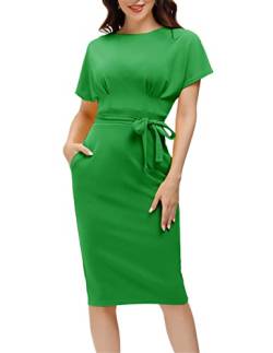 JASAMBAC Figurbetontes Bleistiftkleid für Damen, Bürokleidung, Arbeitskleider mit Taschengürtel, Grün , X-Groß von JASAMBAC