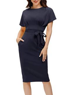 JASAMBAC Figurbetontes Bleistiftkleid für Damen, Bürokleidung, Arbeitskleider mit Taschengürtel, Marineblau, X-Groß von JASAMBAC