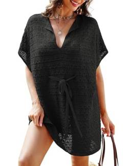 JASAMBAC Strandkleid Damen luftig,Übergröße strandtunika,gestrickter Bikini Cover Up,ausgehöhlte Pareos,Sommer Strandkleider,gehäkelte Bademode Strandkleider mit Gürtel von JASAMBAC