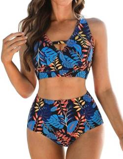 Schwimmanzug Damen,weicher Badeanzug, V-Ausschnitt Bikini-Oberteile und High Waist Bikini-Unterteile, Cut Out Bademode, bedruckte Badebekleidung, Bauchweg Badeanzüge, gepolsterte Strandbekleidung von JASAMBAC