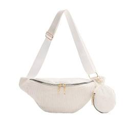 Corduroy Hüfttasche, Mini-Umhängetasche, Bauchtasche für Damen, niedliches Design, Reise-Brusttasche, Weiß mit Tasche, Einheitsgröße von JASASCCEL
