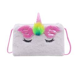 JASASCCEL Damen Kinder Mädchen Niedliche Einhorn Crossbody Geldbörse Fuzzy Plüsch Tie Dye Regenbogen Schulter Messenger Taschen Handtasche Geldbörse, Weiss/opulenter Garten, Einheitsgröße von JASASCCEL