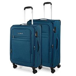 JASLEN - Kofferset Weichschale - Exklusiv Gestaltet Koffer Set - Kofferset Stoff aus Hochwertigen Materialien - Reisekoffer mit Rollen - Großer Koffer und mittlerer Koffer - Trolley Set, Blau von JASLEN