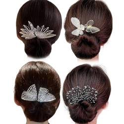 2/4 Stück Strass-Blumen-Haarspange, Lazy Hair Curler Deft Dutt Maker, einfacher Zopfmacher, französische elegante Haarspange für Frauen, Dutt Maker für langes Haar (4 Stück C) von JASUBAI