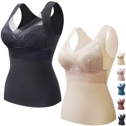 Bh Hemdchen Ohne BüGel Warme Thermo Underwear Cests Unterhemd Bh Hemd Damen Mit Cups, Thermohemd Tanktops Frauen, Top Mit Integriertem Bh, ThermounterwäSche V-Ausschnitt Tank Top (2 Stück A,3XL) von JASUBAI