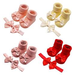 Baby Mädchen Stirnband und Socken Set, Elastische Stirnband Blumen Baby Mädchen Stirnbänder Weiche Neugeborene Kleinkind Haarschmuck von JAWSEU