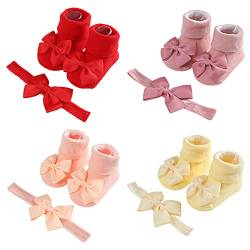 Baby Mädchen Stirnband und Socken Set, Elastische Stirnband Blumen Baby Mädchen Stirnbänder Weiche Neugeborene Kleinkind Haarschmuck von JAWSEU