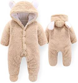 Babykleidung Neugeborene Winter,JAWSEU Baby Winter Fleece Overall Baby Schneeanzüge mit Kapuze Cartoon Bär Fleece Strampler Footed Spielanzug Mädchen Jungen Jumpsuit von JAWSEU