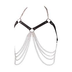 JAWSEU Punk Leder Körperkette Schwarz Geschichtet Ketten, Körper Kette Kettenschmuck BH Kette, Body Chain Halskette Sexy Bikini Strand Kette Körper Bauch Schmuck für Frauen von JAWSEU