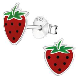 JAYARE Kinder Ohrringe Mädchen Erdbeeren Ohrstecker 925 Sterling Silber 925 rote Früchte Stecker Geschenke für Mädchen inkl. 1 Paar Gratis Ohrringe Chirurgenstahl von JAYARE