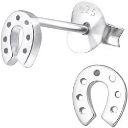 JAYARE Kinder Ohrringe Mädchen Hufeisen Ohrstecker Silber 925 Sterling Pferde Stecker Glücksbringer Geschenke für Mädchen im Geschenketui von JAYARE