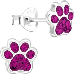 JAYARE Kinder-Ohrringe Silber 925 Mädchen Pfoten-Ohrstecker Hunde Katzen Glitzer-Kristalle pink von JAYARE