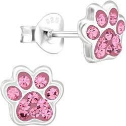 JAYARE Kinder-Ohrringe Silber 925 Mädchen Pfoten-Ohrstecker Hunde Katzen Glitzer-Kristalle rosa von JAYARE