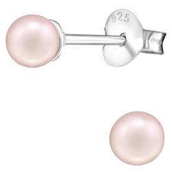 JAYARE Kinder Perlenohrringe Silber 925 Mädchen - kleine Perlen Ohrringe - 4 mm helles rosa - Ohrstecker Stecker von JAYARE