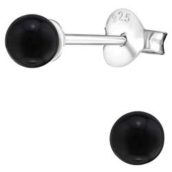 JAYARE Kinder Perlenohrringe Silber 925 Mädchen - kleine Perlen Ohrringe - 4 mm schwarz - Ohrstecker Stecker von JAYARE