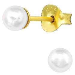 JAYARE Kinder Perlenohrringe Silber 925 Mädchen - kleine Perlen Ohrringe vergoldet - 4 mm weiß - Ohrstecker Stecker von JAYARE