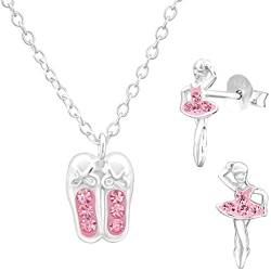 JAYARE Kinder Schmuckset Mädchen - Ballerina Tänzerin - Halskette und Ohrringe - Kette Silber 925 mit Anhänger und Ohrstecker von JAYARE