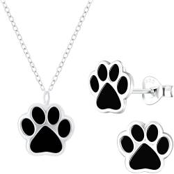 JAYARE Kinder Schmuckset Mädchen - Pfoten Hund Katze - Halskette und Ohrringe - Kette Silber 925 mit Anhänger und Ohrstecker von JAYARE