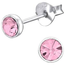 JAYARE Kinderohrringe Silber 925 Mädchen Ohrstecker - 4 mm helles rosa - Kinder Ohrringe mit runden Zirkonia Kristallen von JAYARE