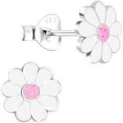 JAYARE Kinderohrringe Silber 925 Mädchen Ohrstecker Gänseblümchen 7mm weiß rosa Kinder Blüten Ohrringe von JAYARE