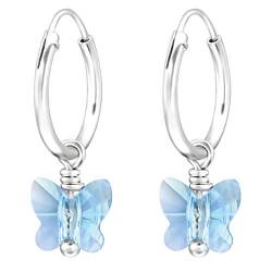 JAYARE Kristall Schmetterling Ohrringe blau - Kinder Creolen - Kinderohrringe Silber 925 Mädchen von JAYARE