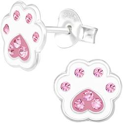 JAYARE Pfoten Kinder Ohrringe Mädchen Katzen Hunde Ohrstecker Silber 925 Tatzen weiß rosa Glitzer Kristalle Geschenke für Mädchen im Geschenketui von JAYARE
