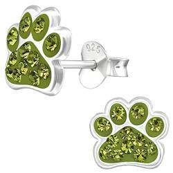 JAYARE Pfoten Kinder Ohrringe Mädchen Tatzen Glitzer Katzen Hunde Ohrstecker Silber 925 Sterling dunkel-grün Geschenke für Mädchen Schmuck im Geschenketui von JAYARE