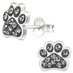 JAYARE Pfoten Kinder Ohrringe Mädchen Tatzen Glitzer Katzen Hunde Ohrstecker Silber 925 Sterling grau Geschenke für Mädchen Schmuck im Geschenketui von JAYARE