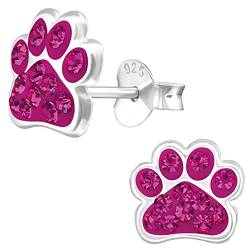 JAYARE Pfoten Kinder Ohrringe Mädchen Tatzen Glitzer Katzen Hunde Ohrstecker Silber 925 Sterling pink Geschenke für Mädchen Schmuck im Geschenketui von JAYARE