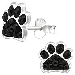 JAYARE Pfoten Kinder Ohrringe Mädchen Tatzen Glitzer Katzen Hunde Ohrstecker Silber 925 Sterling schwarz Geschenke für Mädchen Schmuck im Geschenketui von JAYARE