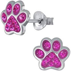 JAYARE Pfoten Kinderohrringe Silber 925 Mädchen Ohrstecker - Hunde Katzen Ohrringe für Kinder - pink von JAYARE