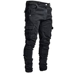 JAYYOU Cargohose Herren Seitentasche Hose mit Reißverschluss Knopfleiste Skinny Jeans mit Tasche Full Pants, Schwarz , 36-41 von JAYYOU