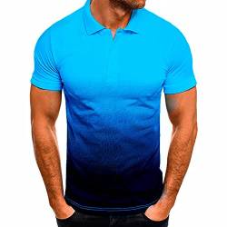 T-Shirts für Herren, lässiges Sport-T-Shirt, Revers 3D-Farbverlauf, Sommer, kurzärmelig, Activewear, Hemden & Tees, normale Passform, Blusen, blau, L von JAYYOU