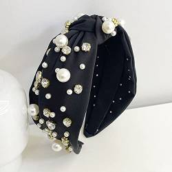 Frauen-Mädchen-breites Rhinestone-Perlen-Satin-Haarband-Erwachsen-Haar-Accessoires, Schwarz von JAZIEL