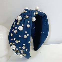 Frauen-Mädchen-breites Rhinestone-Perlen-Satin-Haarband-erwachsener Haar-Zusatz, Blau von JAZIEL