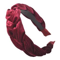 Geflochtenes Stirnband Einfarbig Twisted Wide Stirnband Mädchen Stirnband Zubehör Damen Einfarbig Winter Stirnband,Weinrot 2 von JAZIEL