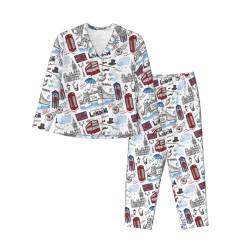 JBYJBX Langärmeliges Pyjama-Set für Damen, London-Druck, weich, klassisch, langlebig, Nachtwäsche und Loungewear, Schwarz, M von JBYJBX