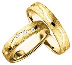 2x Eheringe Partnerringe Trauringe Verlobungsringe Freundschaftsringe Silber in Gold Plattiert *mit Gravur und 3 Steinen* P955-G von JC Trauringe