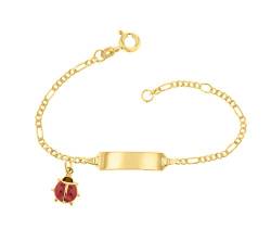 JC Schmuck 585 Gold Baby ID-Armband Kinder Goldarmband 14 cm mit Marienkäfer Anhänger rot I Figaro Armband mit Gravur Taufarmband Gold Namensarmband I Kinderschmuck made in Germany I 5.5305224 von JC Trauringe