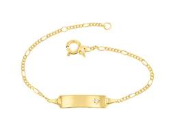 JC Schmuck 585 Gold Baby ID-Armband Kinder Goldarmband 14 cm mit Zirkonia-Stein in Sternfassung I Figaro Armband mit Gravur Taufarmband Namensarmband I Kinderschmuck made in Germany I 5.53042.70 von JC Trauringe