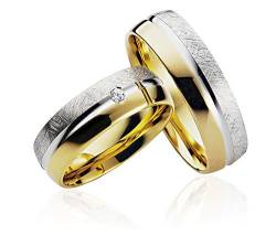 JC Trauringe 2 x Eheringe 925 Silber Gold Plattiert PAARPREIS inkl. Diamant und Gravur Ehe-ringe Verlobungs-ringe Brillant Heiraten Wedding Rings Partnerringe Platin Gold Weißgold P914-G von JC Trauringe