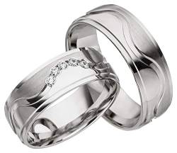 JC Trauringe 925er Sterling Silber Paar-Preis I Ehe-Ringe inkl. kostenloser Gravur I Verlobungsringe 7 mm breit inkl. Etui I Herren-Ring ohne & Damen-Ring mit Zirkonia-Steinen I Gr. 48 bis 72 I A20 von JC Trauringe