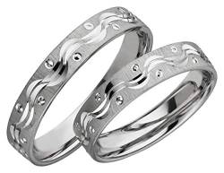 JC Trauringe 925er Sterling Silber Paar-Preis I Ehe-Ringe mit gratis Gravur I Verlobungsringe 4 mm breit mit Etui-Box mit seltenem Design I Herren-Ring & Damen-Ring ohne Stein I Gr. 48 bis 72 I S005 von JC Trauringe