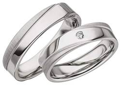 JC Trauringe 925er Sterling Silber Paar-Preis I Ehe-Ringe mit kostenloser Gravur I Verlobungsringe 5 mm breit inkl. Etui-Box I Herren-Ring ohne & Damen-Ring mit Zirkonia-Stein I Gr. 48 bis 72 I A08 von JC Trauringe