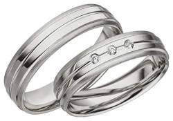 JC Trauringe 925er Sterling Silber Paar-Preis I Eheringe mit kostenfreier Gravur I Partnerringe 5mm breit inkl. Etui I Herren-Ring ohne & Damen-Ring mit Zirkonia-Steine I Größe 48 bis 72 I A12 von JC Trauringe