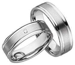 JC Trauringe 925er Sterling Silber Paar-Preis I Eheringe mit kostenfreier Gravur I Partnerringe 6mm breit inkl. Etui I Herren-Ring ohne & Damen-Ring mit Zirkonia-Stein I Größe 48 bis 72 I S067 von JC Trauringe