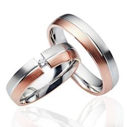 JC Trauringe 925er Sterling Silber Rose-Gold Plattiert Paar-Preis I Ehe-Ringe bi-color mit kostenloser Gravur I Verlobungsringe 6 mm breit inkl. Etui-Box I Damen-Ring mit Stein I Gr. 48 bis 72 I LC04 von JC Trauringe