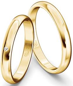 JC Trauringe Gelbgold 333 Paarpreis Eheringe Gold I Verlobungsringe Gold breit 3,0 mm I Partnerringe mit Gravur in edler Schatulle I 2 Hochzeitsringe Herrenring & Damenring mit Stein I Profil 14 von JC Trauringe