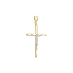 JC Trauringe Gold Anhänger Kreuz mit Jesus Korpus in Echt 585 Gold klassische, schlichte religiöse Goldkreuze Goldanhänger Goldschmuck Unisex Schmuck Kettenanhänger in Bicolor inkl. Schmucketui 8556 von JC Trauringe