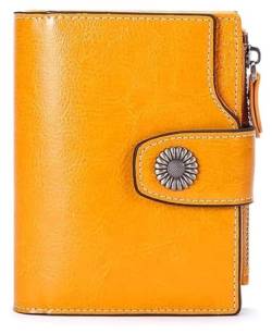 Geldbörsen Brieftasche, 100 % Damen-Leder-Geldbörse, blockiert kurzer Kartenhalter, großes Fassungsvermögen, Münzfach, Bifold-Kreditkarten-Geldbörsen Einfach ( Color : Yellow , Size : 12.5x10.5cm ) von JCAKES